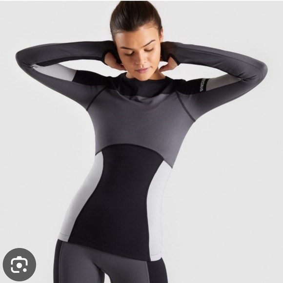 Gymshark Black and Gray Fitted Long Sleeve Bodysuit - Picture 1 of 1